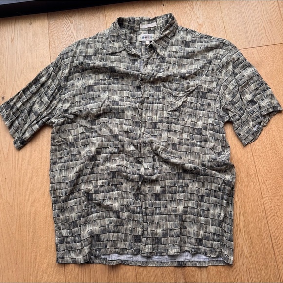 VINTAGE CAMPIA SQUARE PLAID TAN AND BLACK BUTTON DOWN SHIRT - XL - Picture 5 of 10